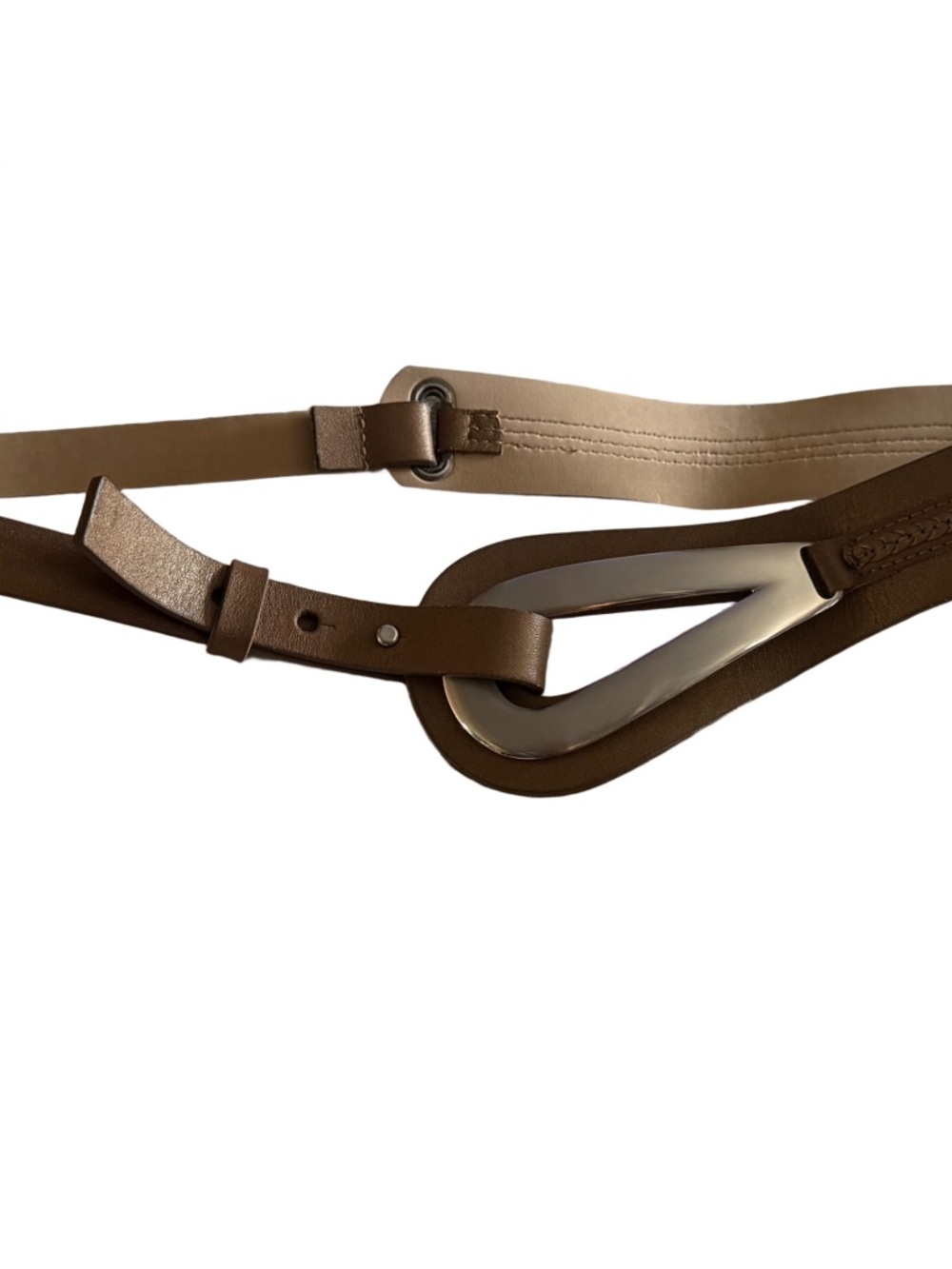 Coldwater Creek Leather Fashion Belt Teardrop Buckle Slide Through Closure Sz L